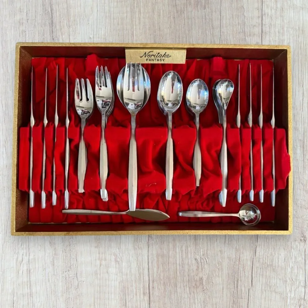 Noritake Fantasy Stainless 18/8 Japan 52 PC Complete Flatware Cutlery in box